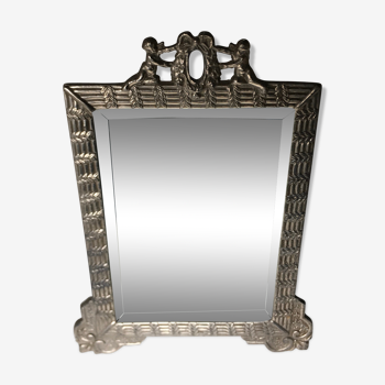 Old silver metal psyche mirror 14x24cm