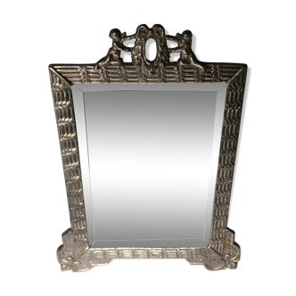 Old silver metal psyche mirror 14x24cm