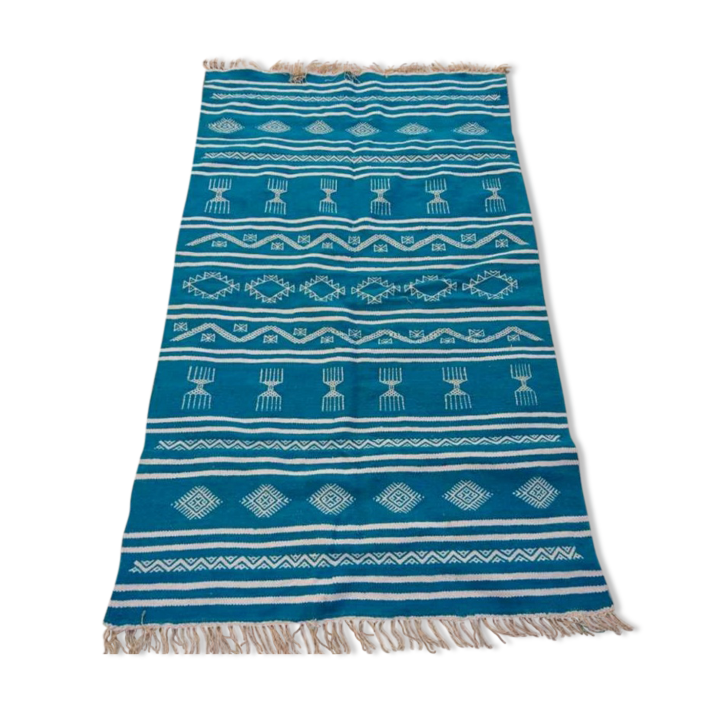 Blue and white carpet handmade 115x185cm