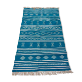 Blue and white carpet handmade 115x185cm