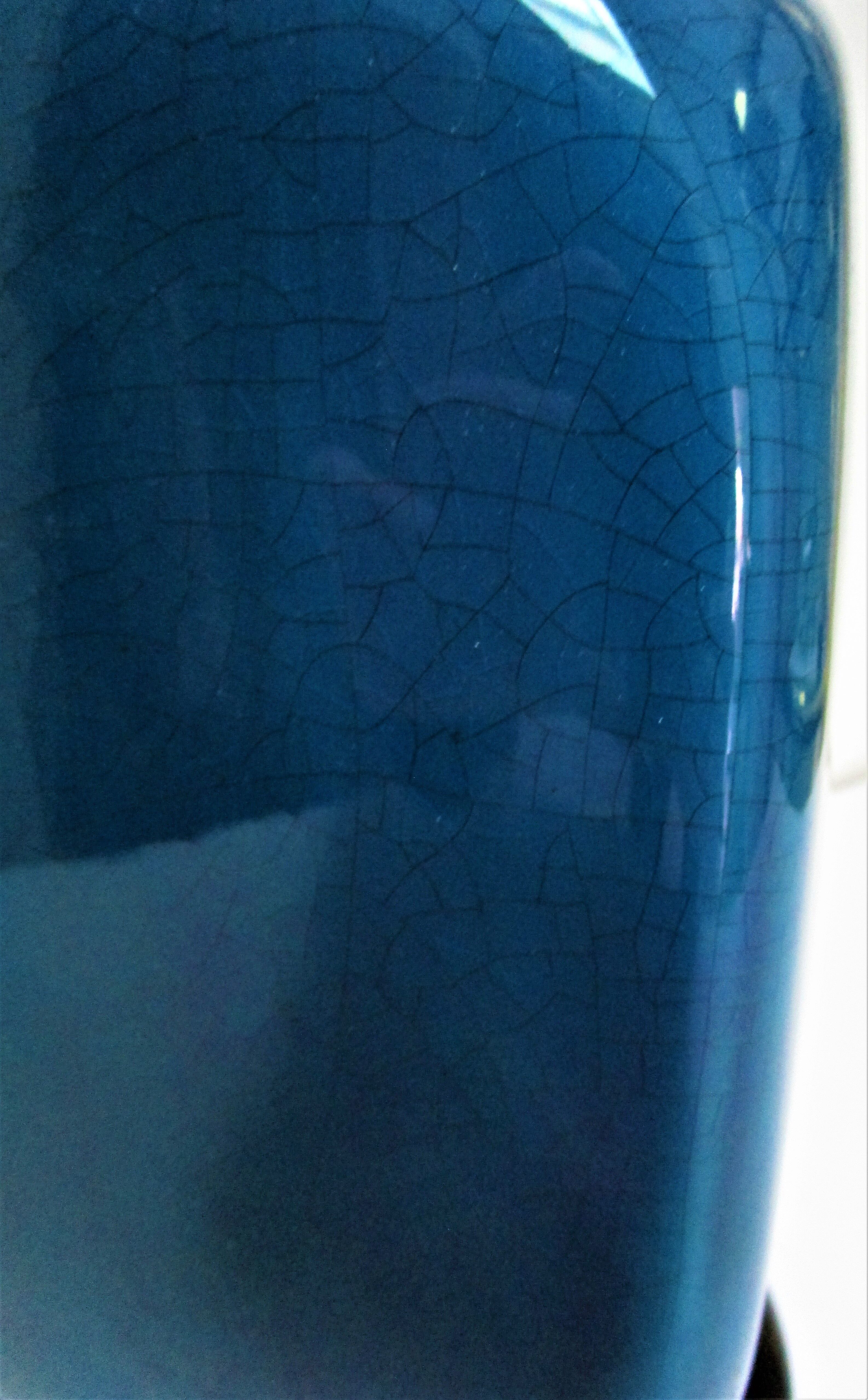 70s cracked blue ceramic lamp