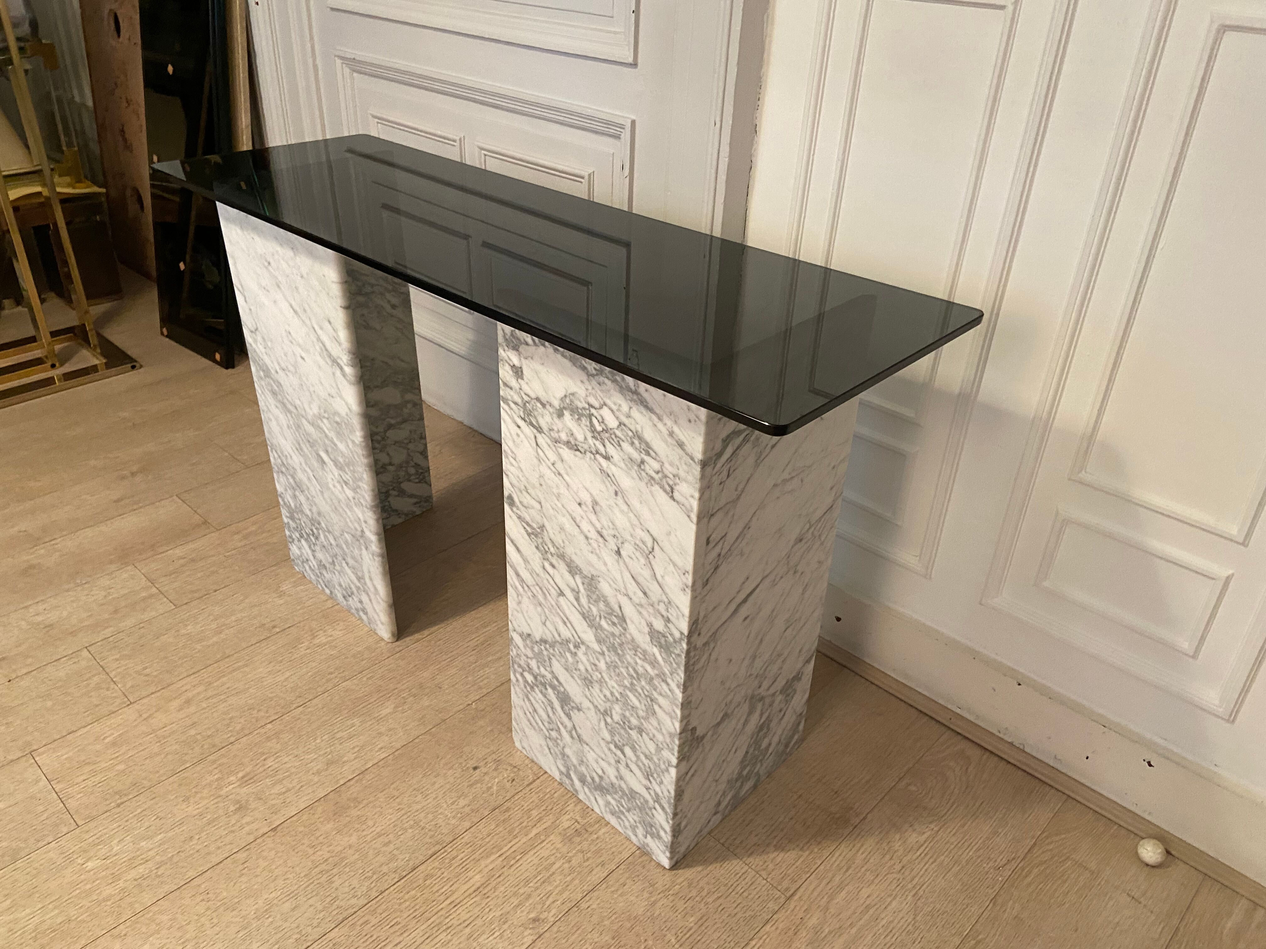 Marble console and smoked glass, Italy, 1980s