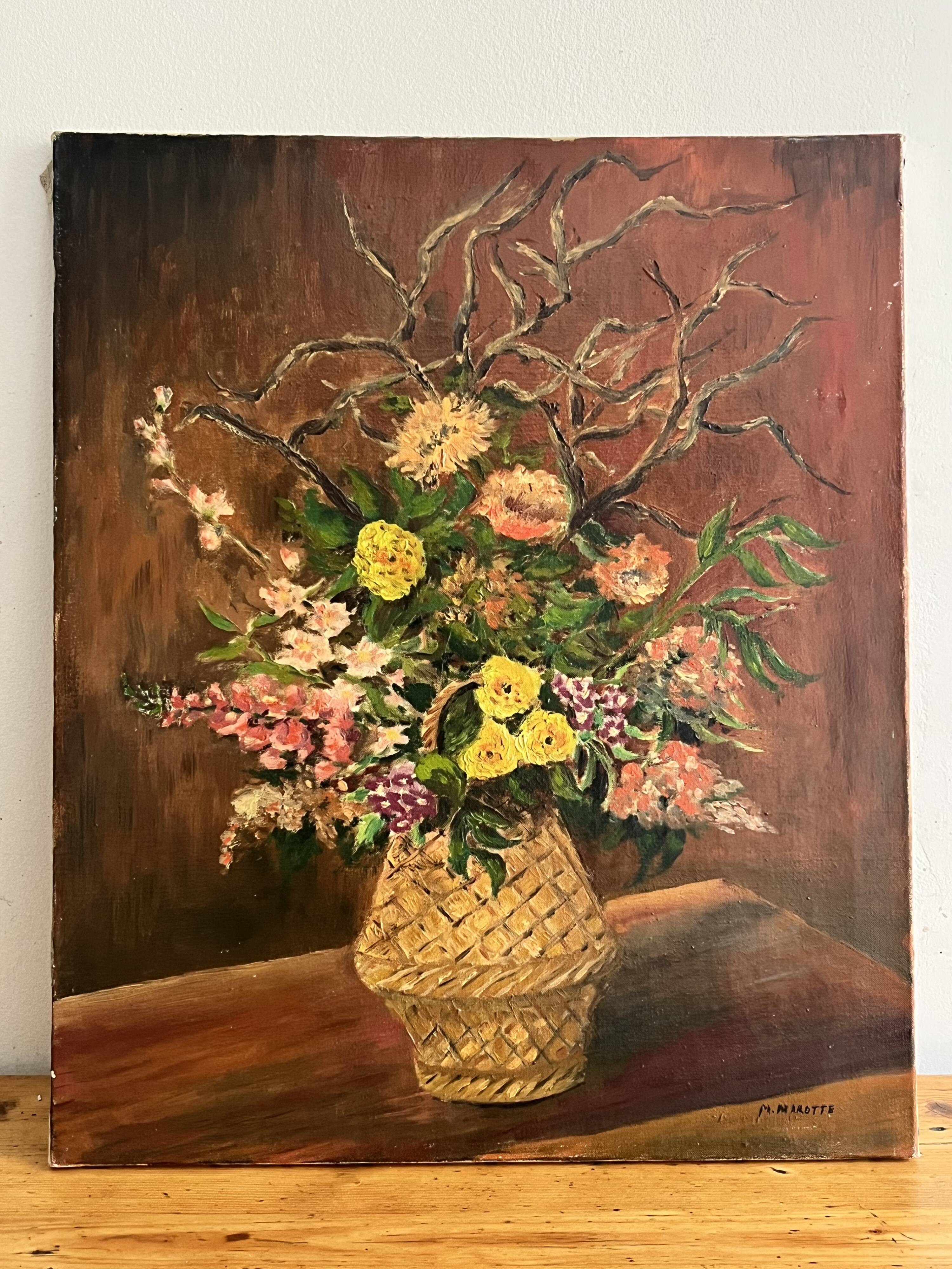 Huile sur toile, bouquet d'automne
