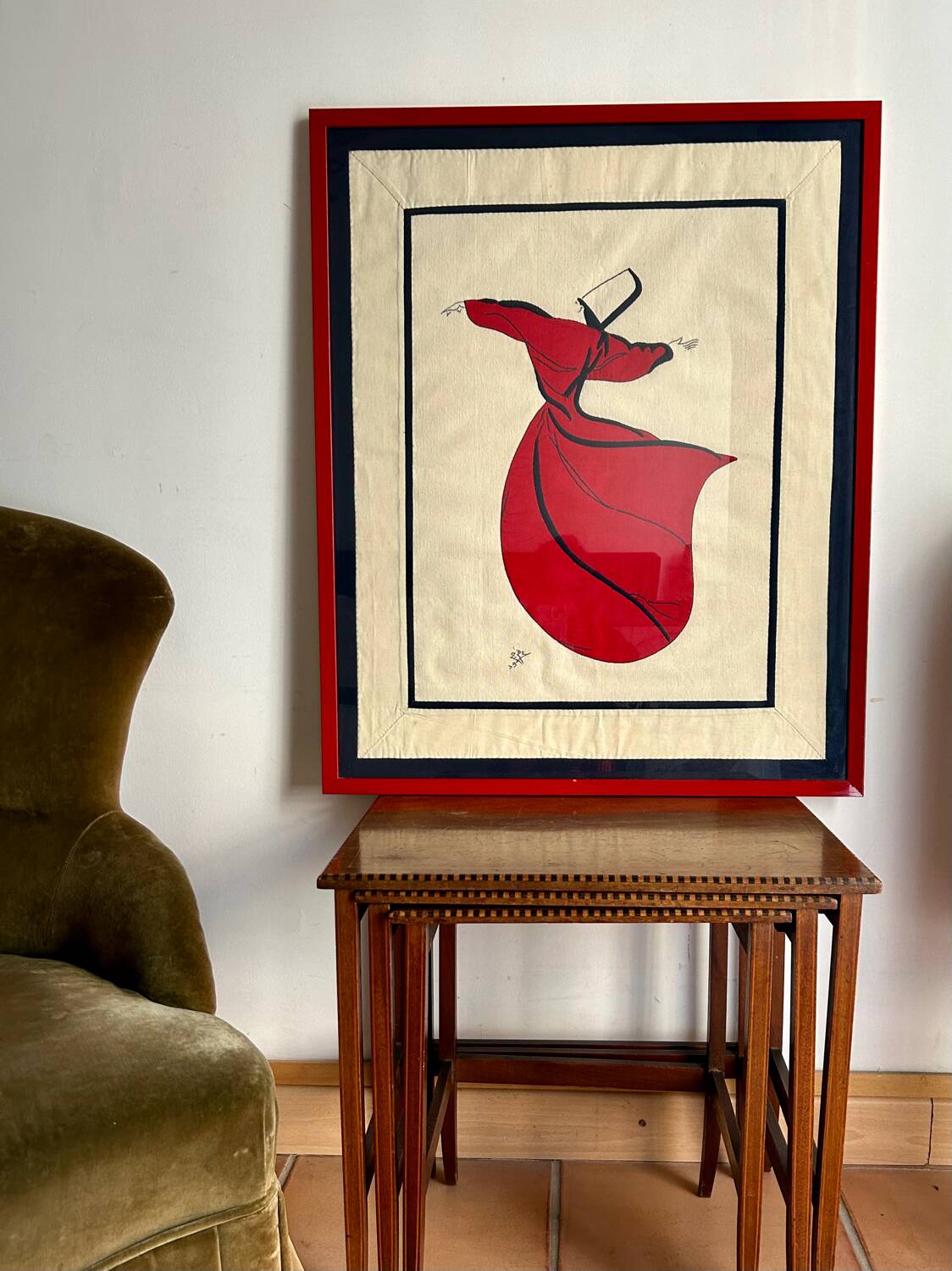 Contemporary Art Painting Signed 1992 Embroidered - Whirling Dervish - Framed