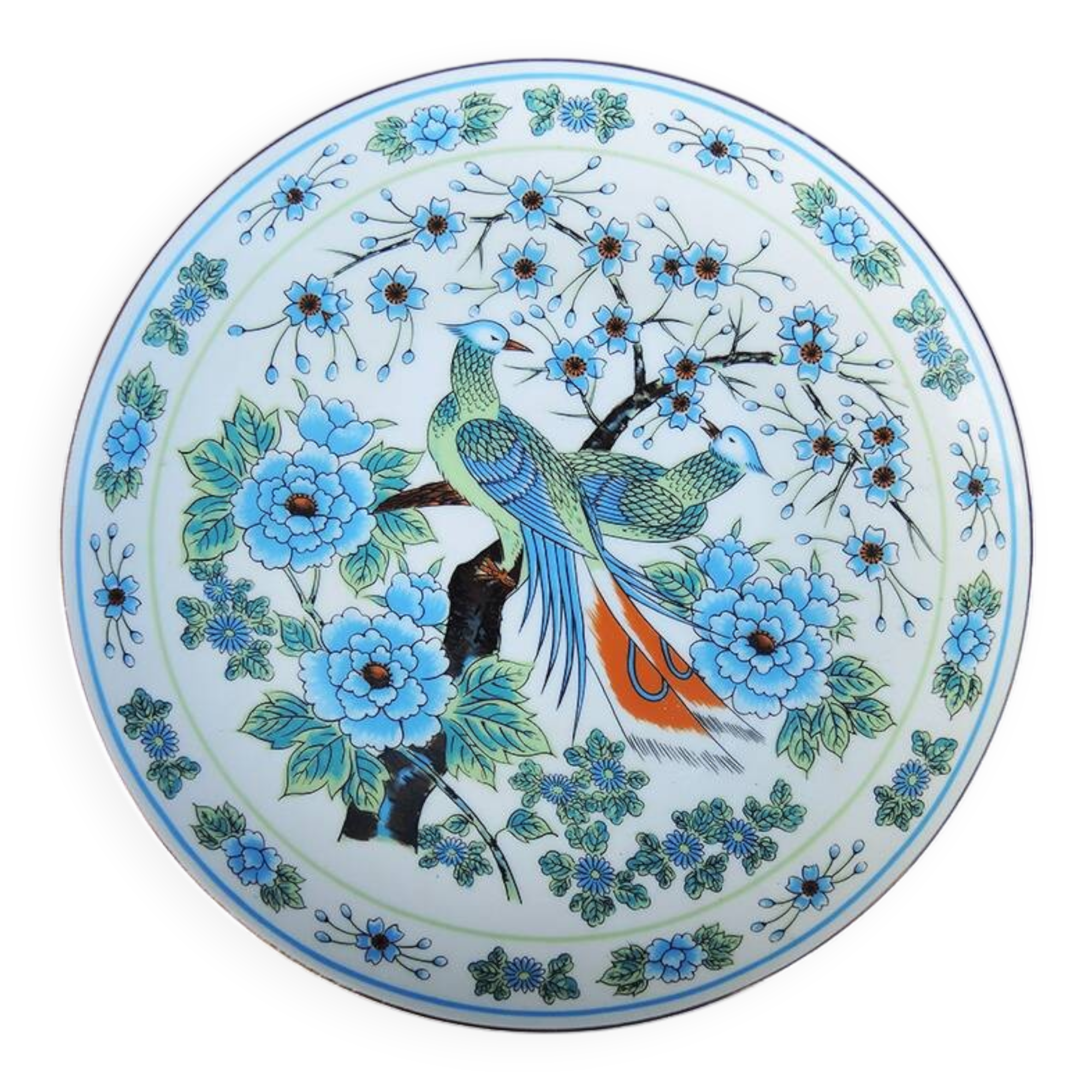Antique Chinese ceramic plate with peacock decoration