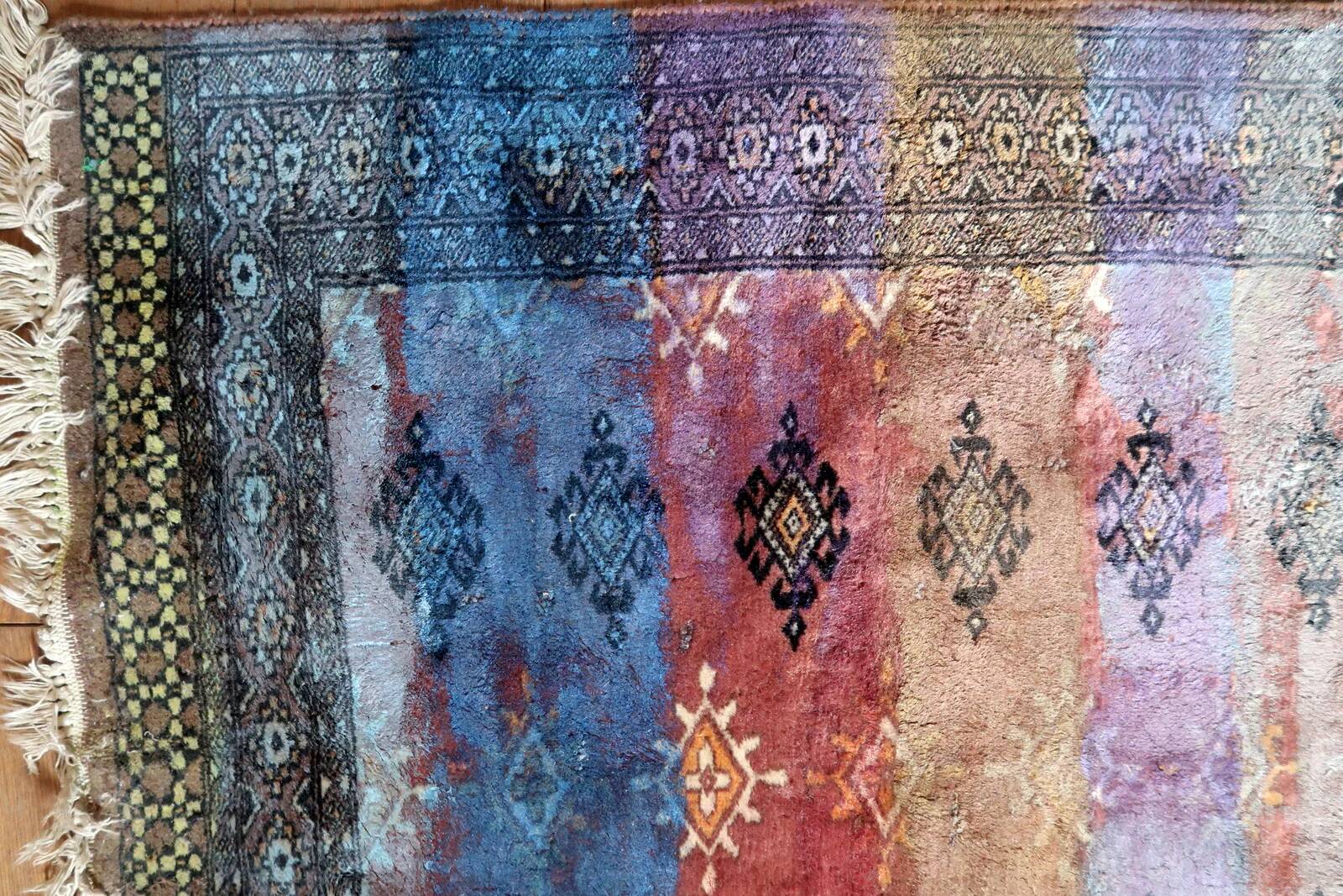 Contemporary artistry meets vintage Bukhara rug, 95cm x 154cm, 1950s