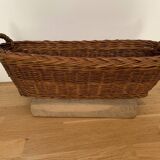 Vintage woven brown wicker baguette basket — long and elegant, 55×24×17 cm