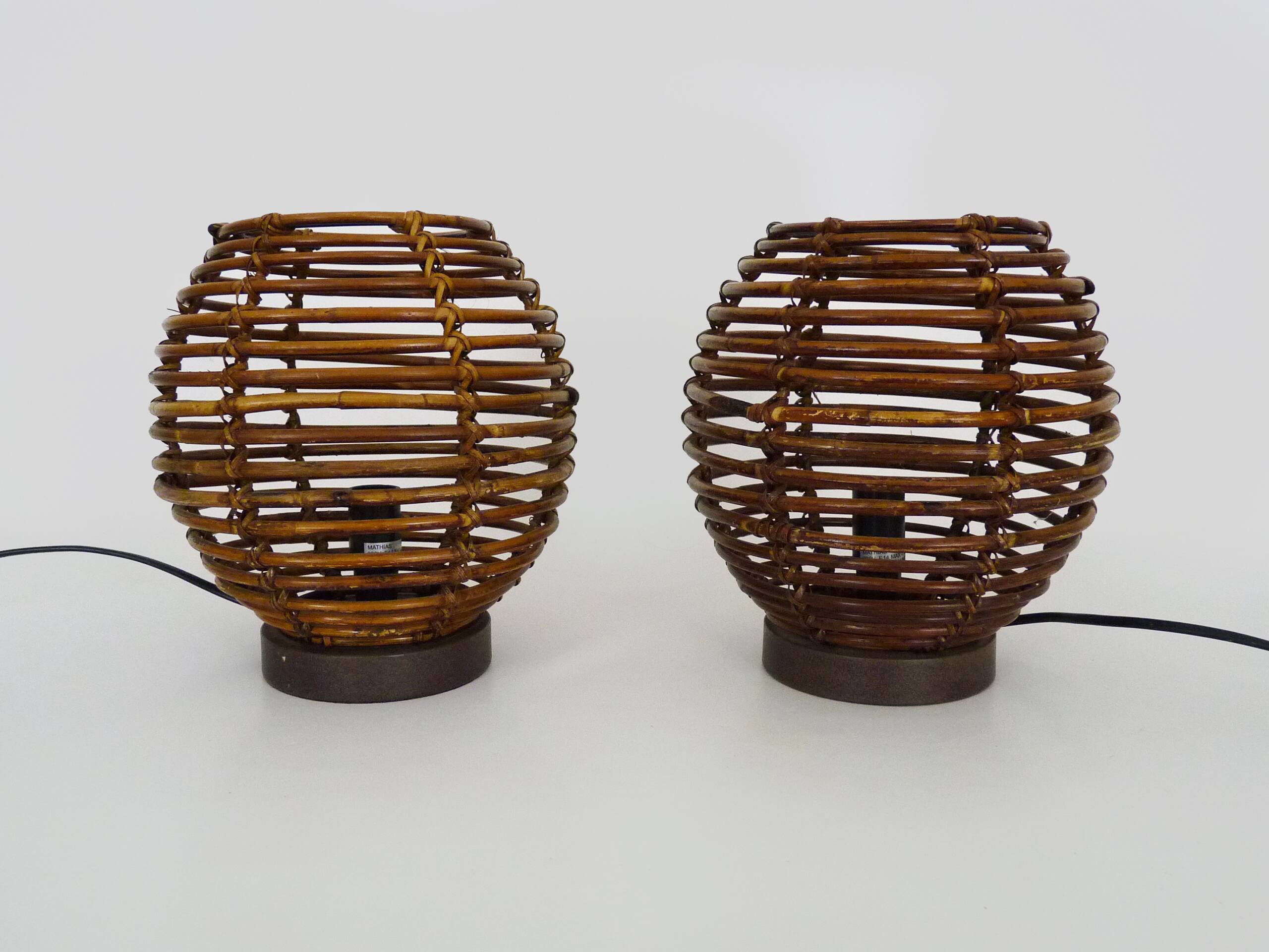Paire de lampes en rotin Mathias des années 90