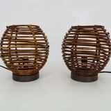 Pair of Mathias rattan lamps from the 90s