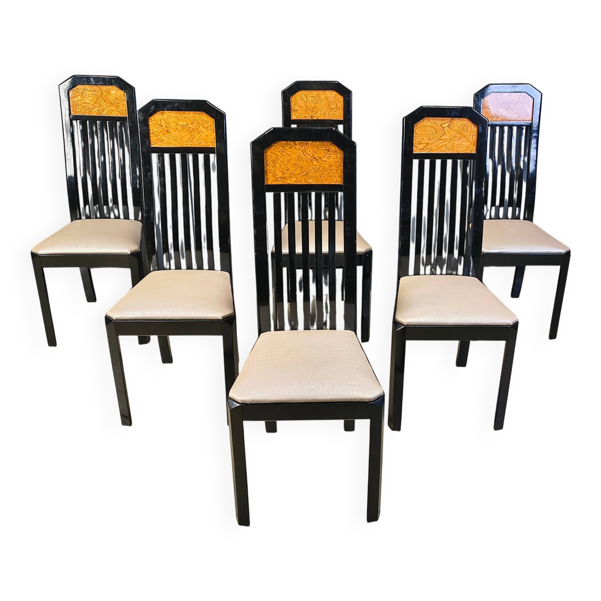 Chaises de salle à manger vintage en bois de noyer et laque, années 1980