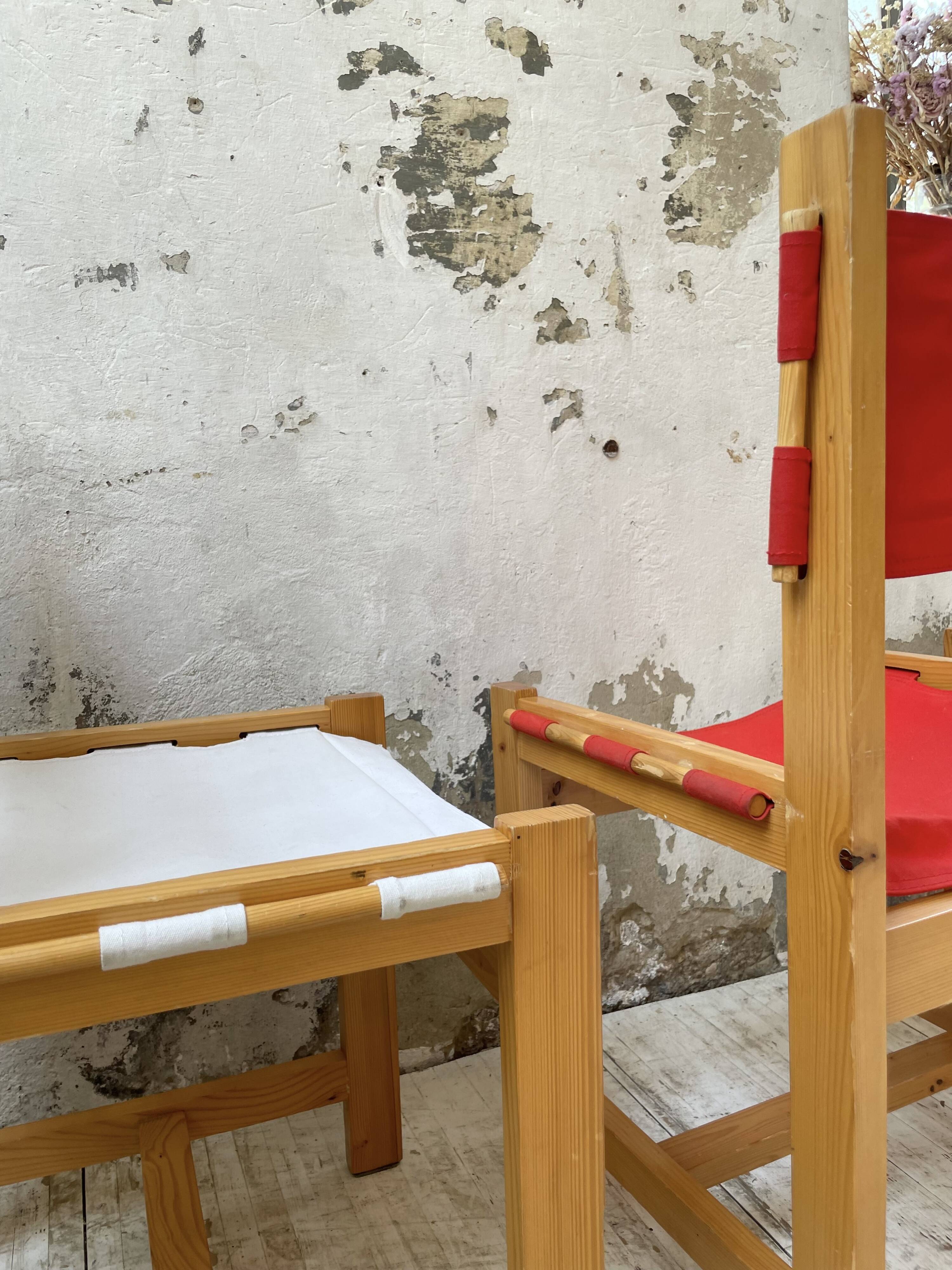 Set of 4 80s colored pine chairs