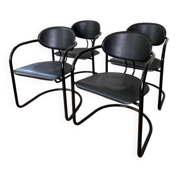 4 chaises Effezeta Italie tubulaire mid century design vintage 1980 — Beyit