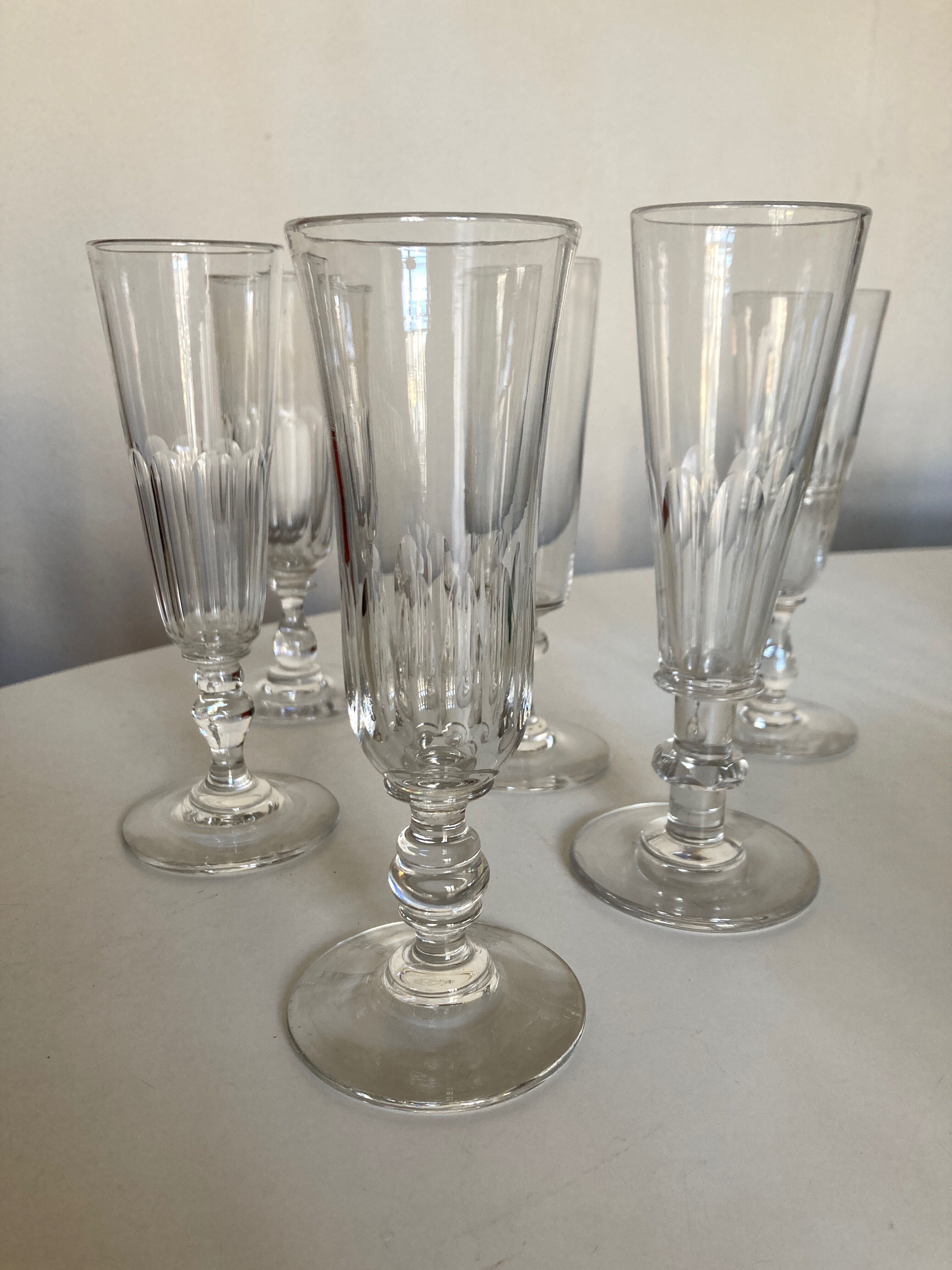 Set of 6 assorted 19th century flat-sided crystal champagne coupes