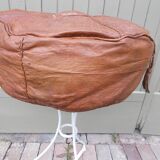 large vintage Moroccan leather pouf