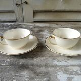 2 Villeroy & Boch Mettlach Ivory and Gold Cups and Saucers