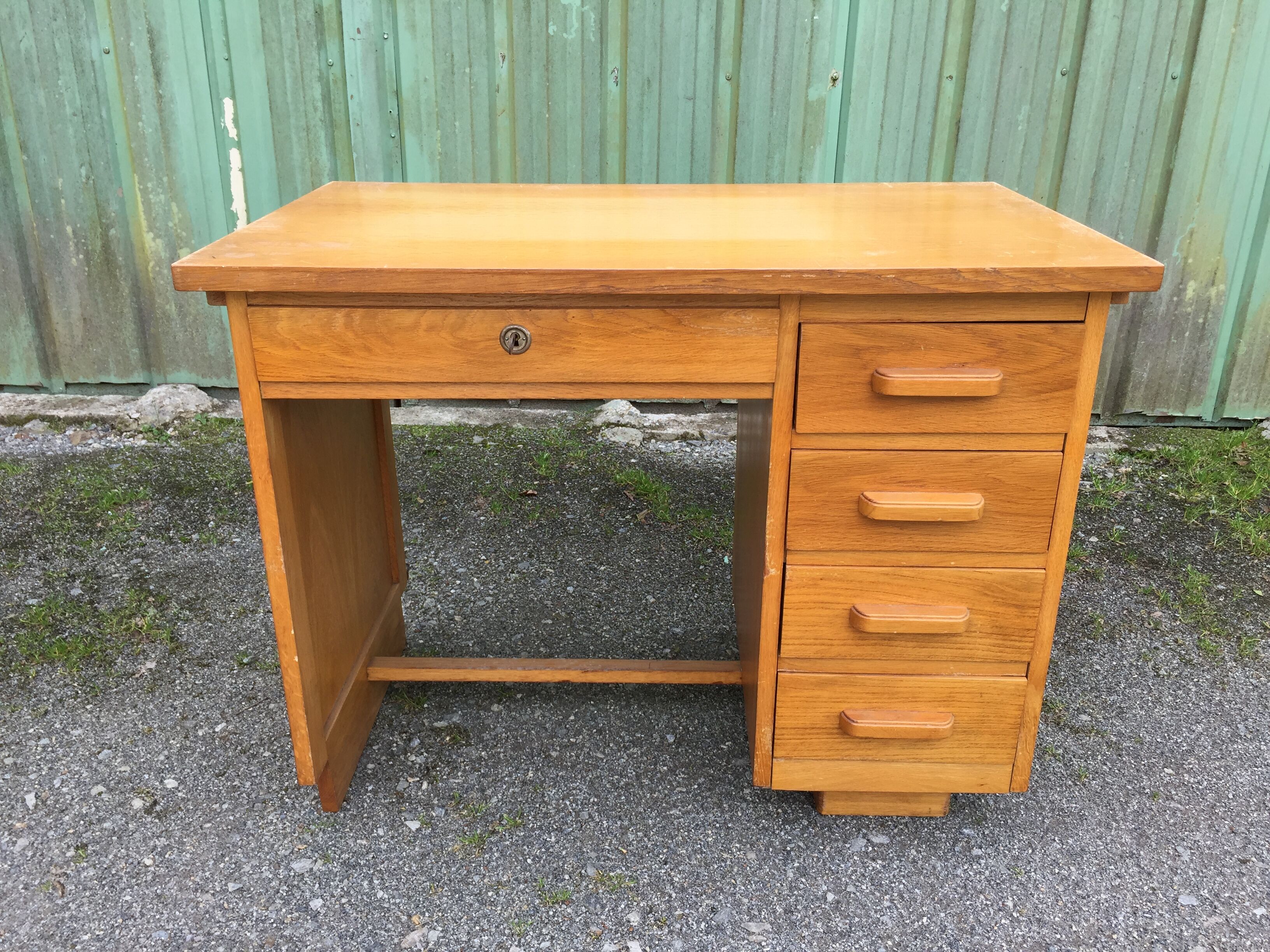Vintage desk with 5 oak drawers