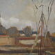 Painting "Thoniers at Dock", oil on panel, signed G. Boulard – Mid 20th century