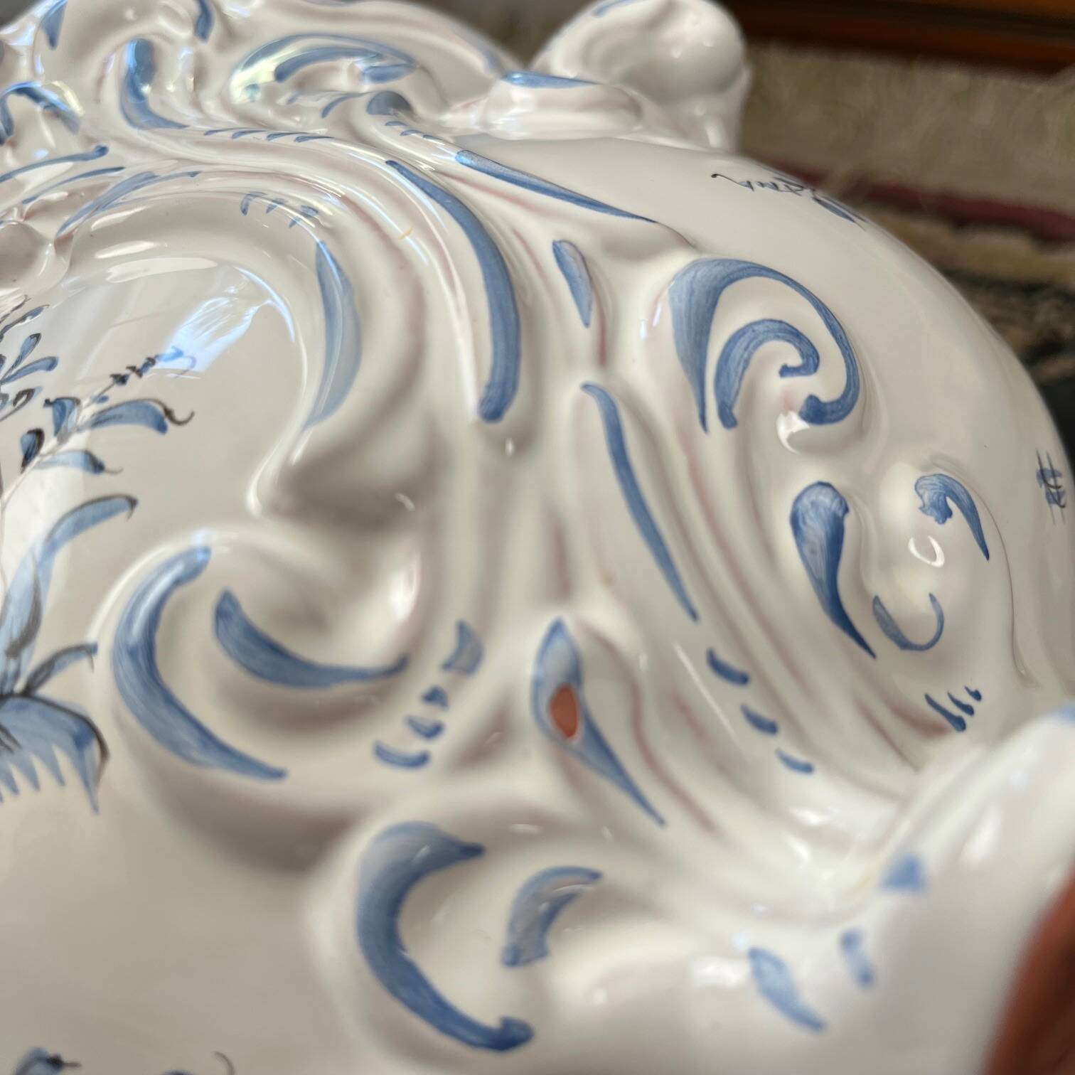 Moustier Dallier blue and white ceramic planter, 1950-1970