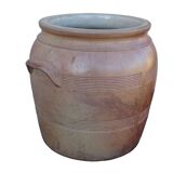 Grand pot à confit ancien en faïence française à glaçure brune salée