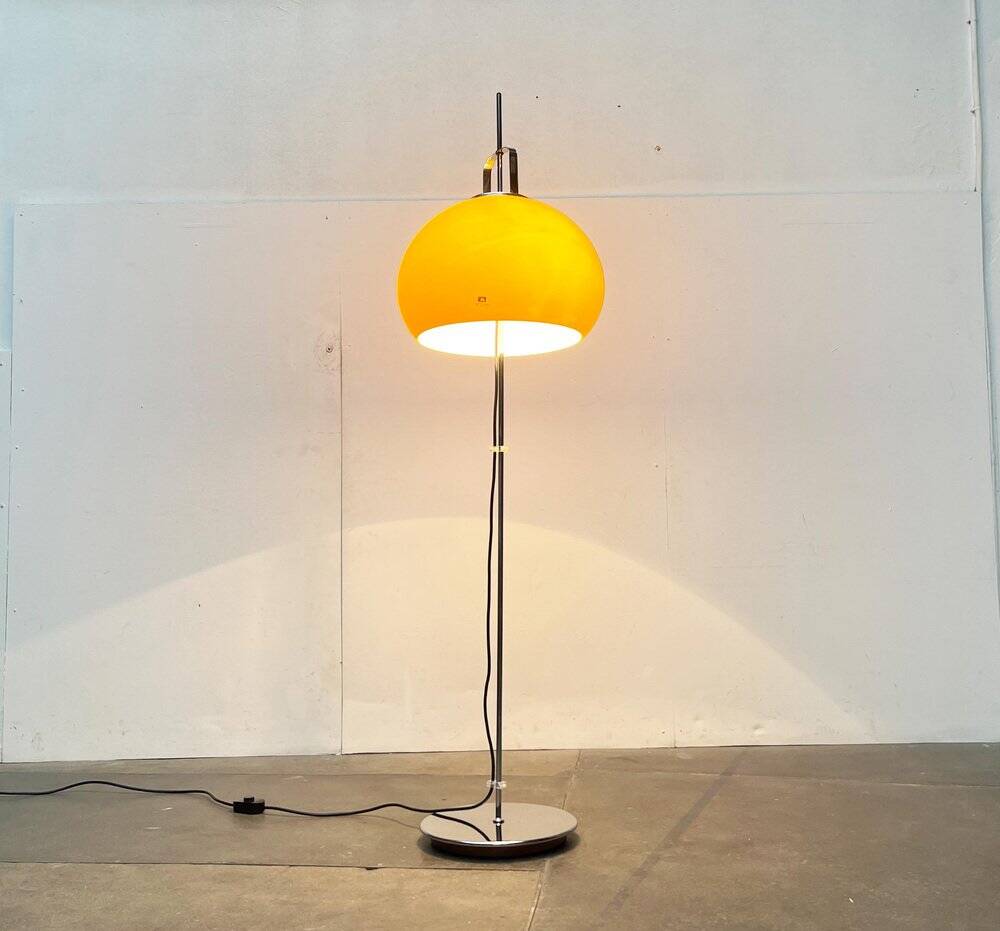 Italian yellow Lucerna floor lamp from the Space Age era, mid-century by Guzzini, 1960s.