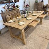 Renovated solid oak farmhouse table with 2 drawers