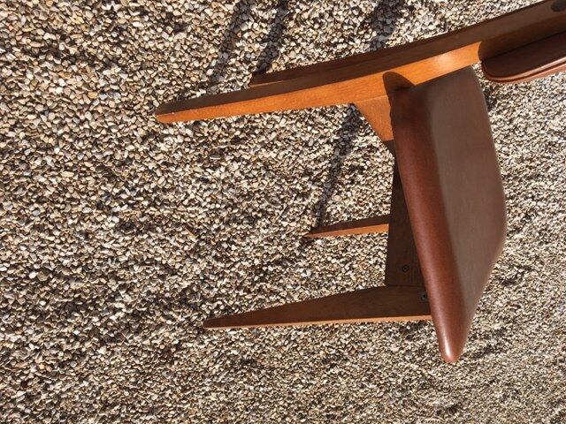 Set of 10 vintage brown skai chairs and 60s/70s wood structure