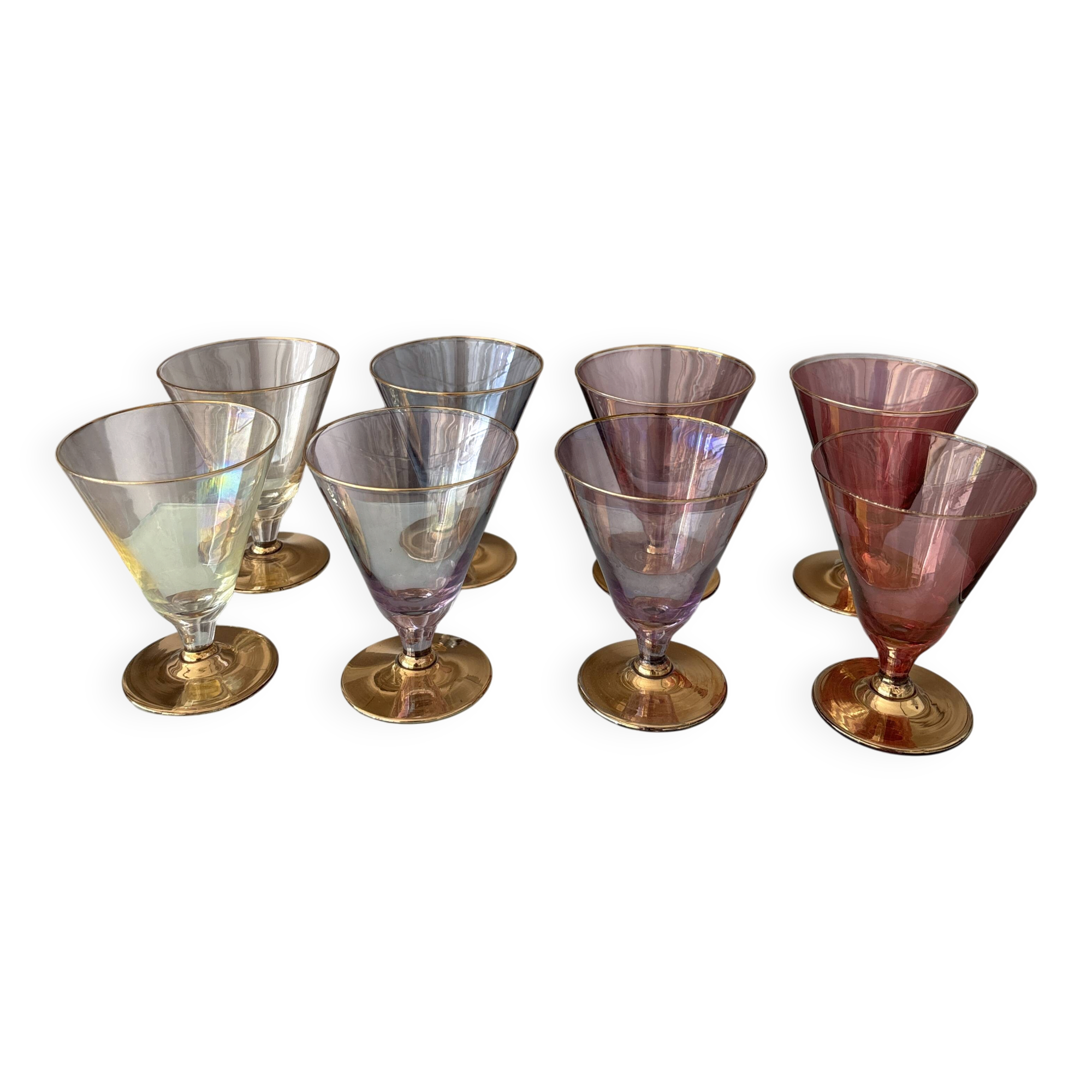 Set of 8 Vintage Italian Murano Style Cocktail Glasses – Gold Lustre – Mult