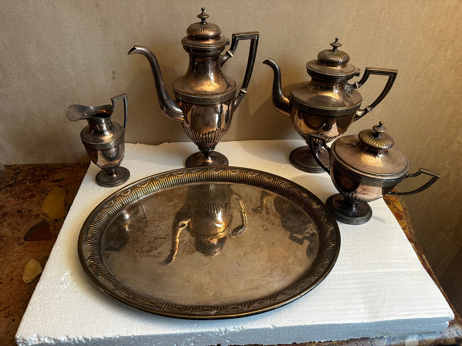 WMF antique silver-plated tea and coffee service AS Alpacca + tray – deb