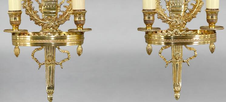 Pair of Gilded Bronze Wall Lights, Directoire Style, Two Lights