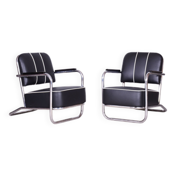 Paire de fauteuils Bauhaus en cuir de Mücke Melder, années 1930