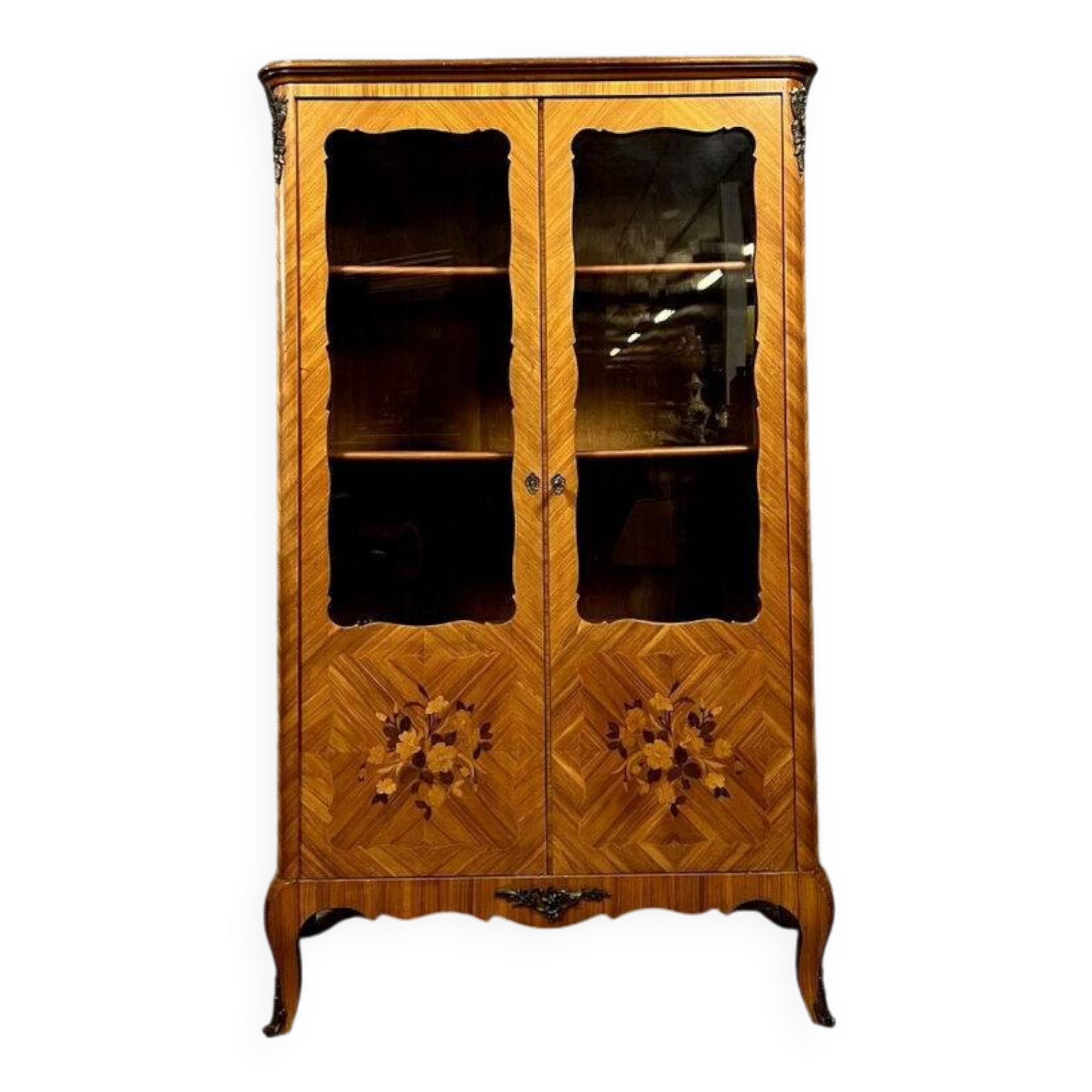 Louis XV style bookcase in precious wood marquetry circa 1900