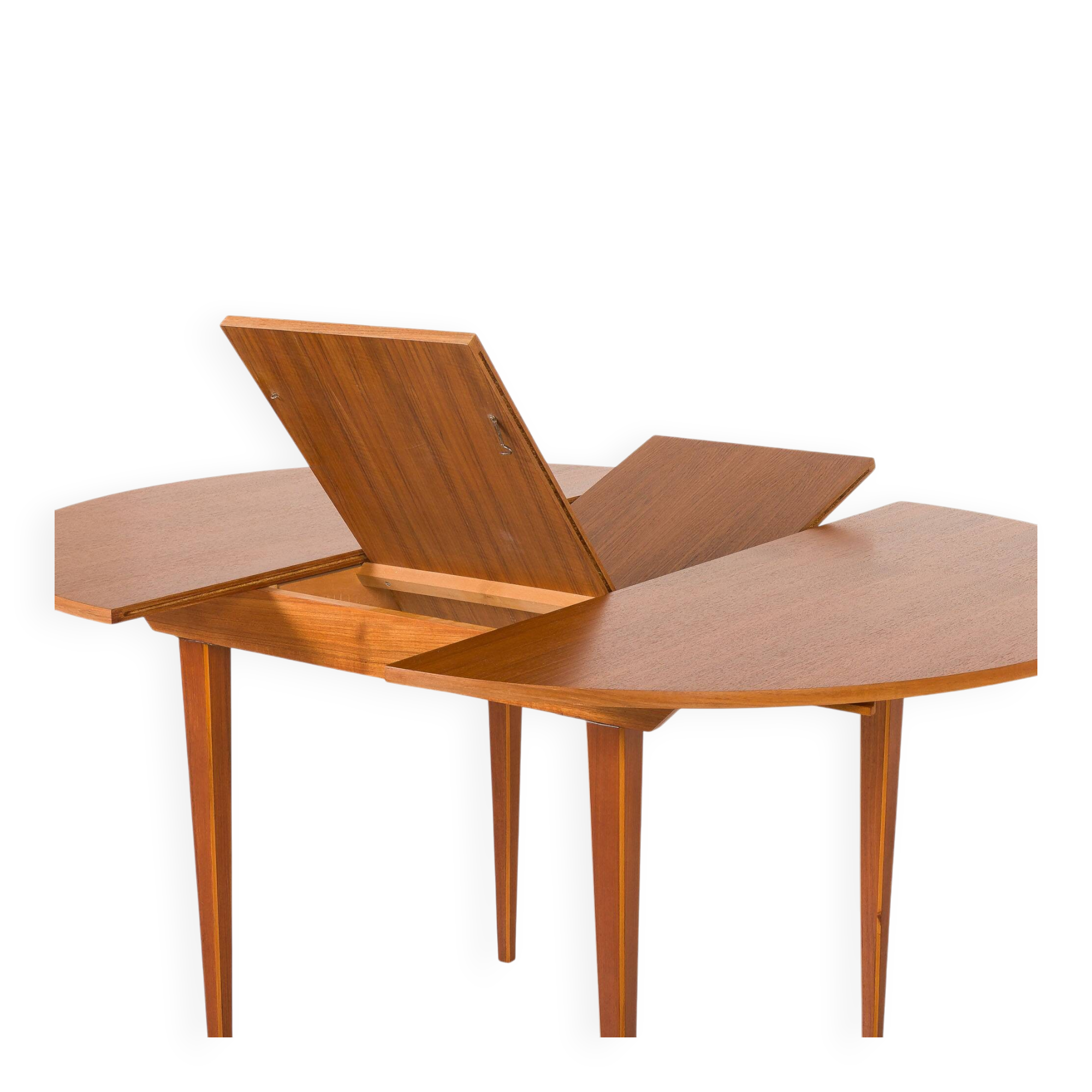 Scandinavian round teak table with hidden extension, 1970s