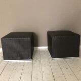 Pair of black synthetic rattan poufs from Flamant