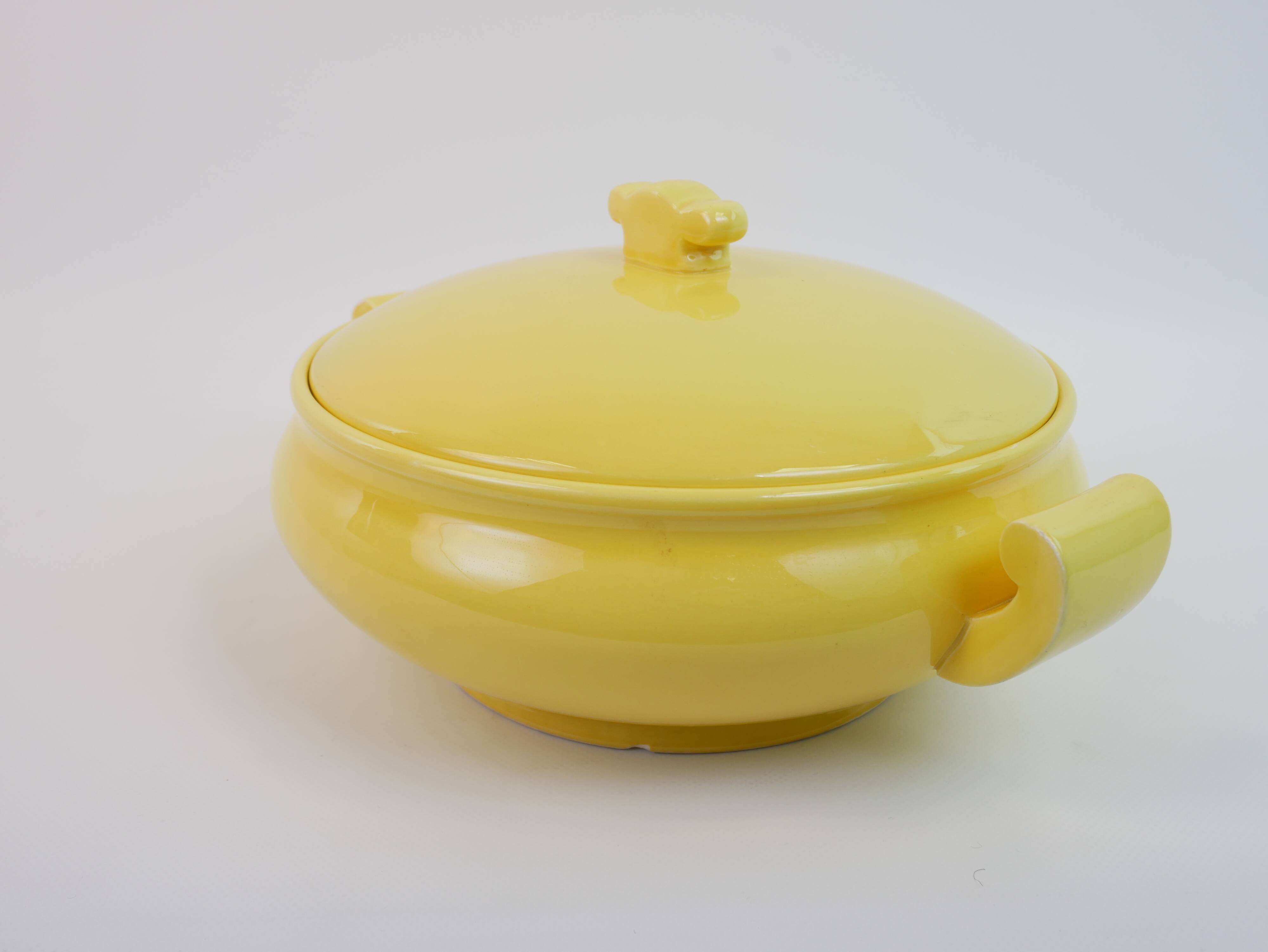 Large yellow modernist soup tureen