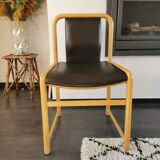 Vintage wooden chair with skai leather seat, 1990