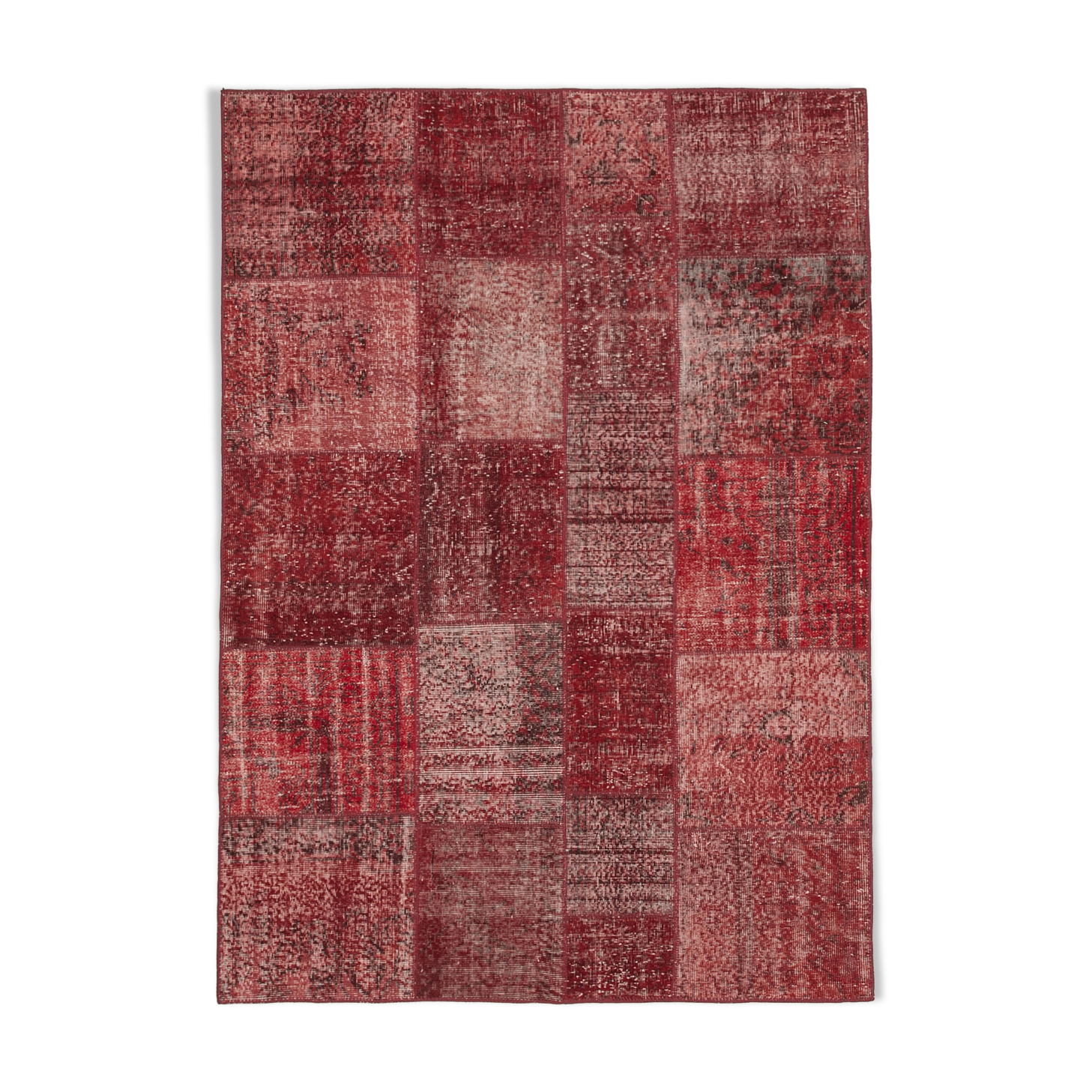 Hand-knotted turkish vintage 170 cm x 241 cm red patchwork carpet