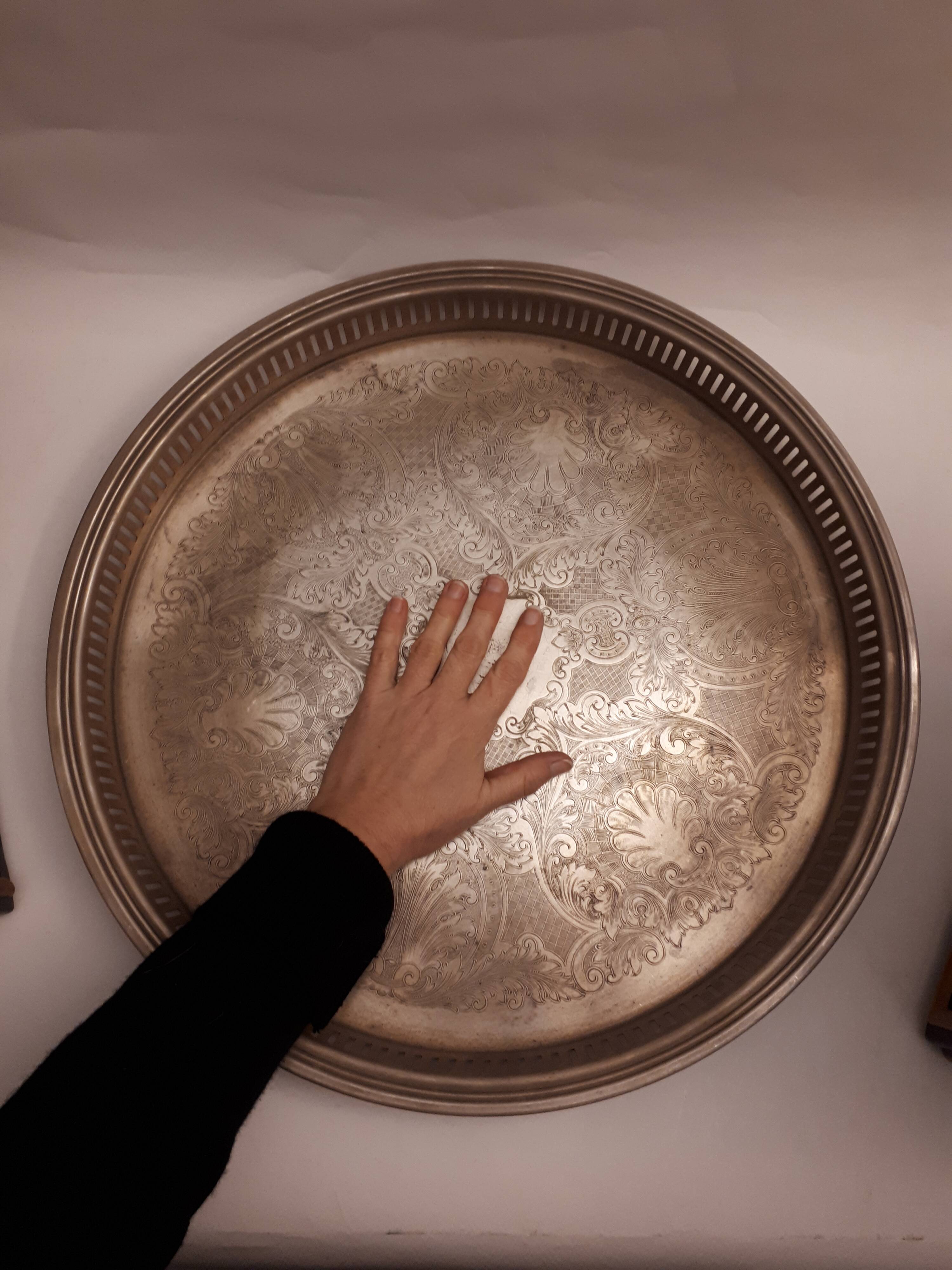 Classic Napoleon III Fleuron classic silver metal service platter