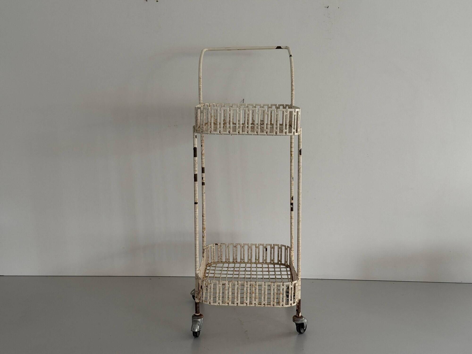 Bar cart or service table in white metal, 1960, France