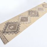 3x12 Light Yellow & Brown Turkish Vintage Runner Rug, 80x373Cm