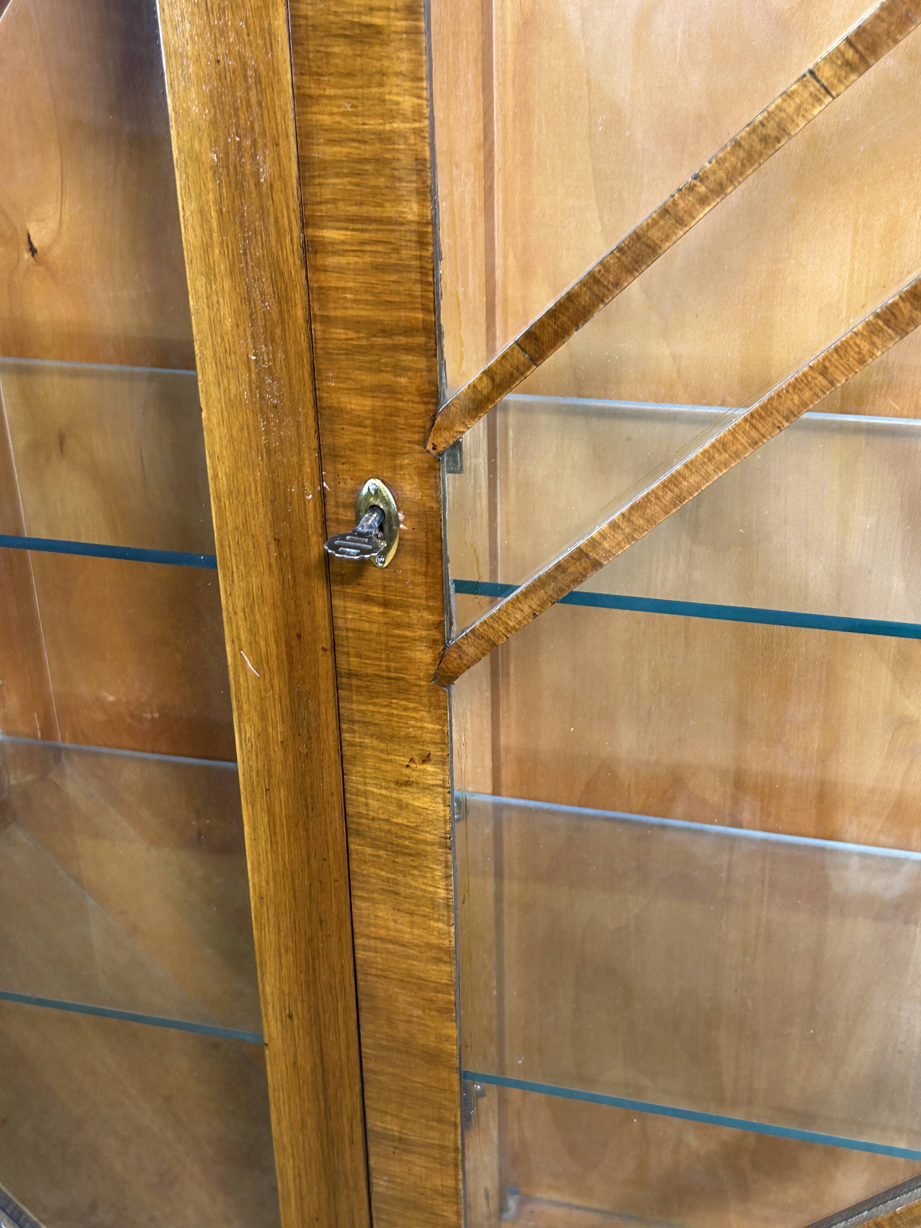 Art Deco Vintage Brocante Walnut Hexagonal Display Cabinet – 1920–1930