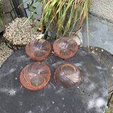 Set of 4 pink and twisted glass cups rosaline vereco France vintage 1960/70