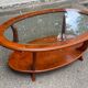 Table basse ovale en bois massif et verre, années 90