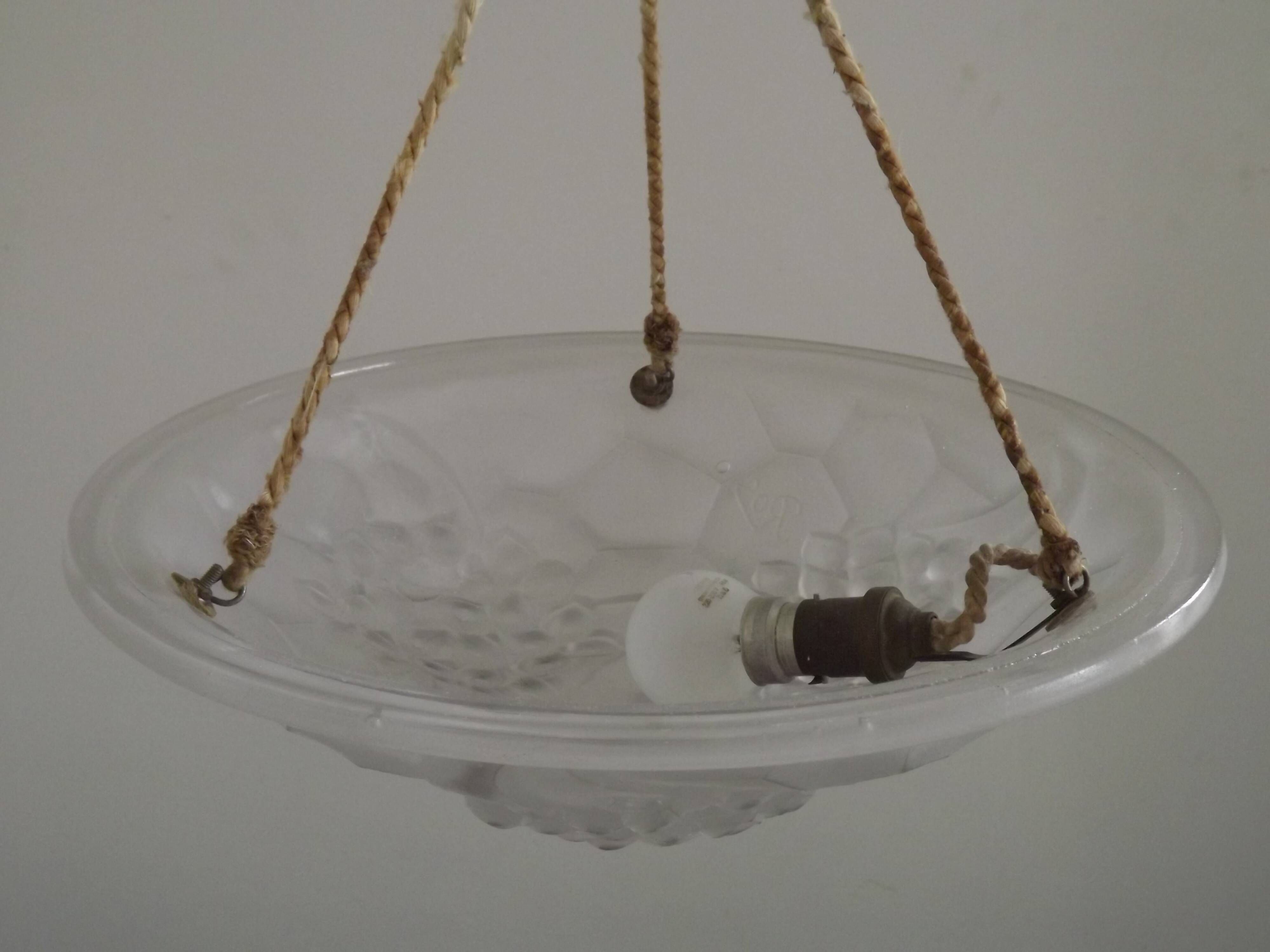 French Art Deco Ceiling Light ROS Degue Frosted Molded Glass Plafonnier