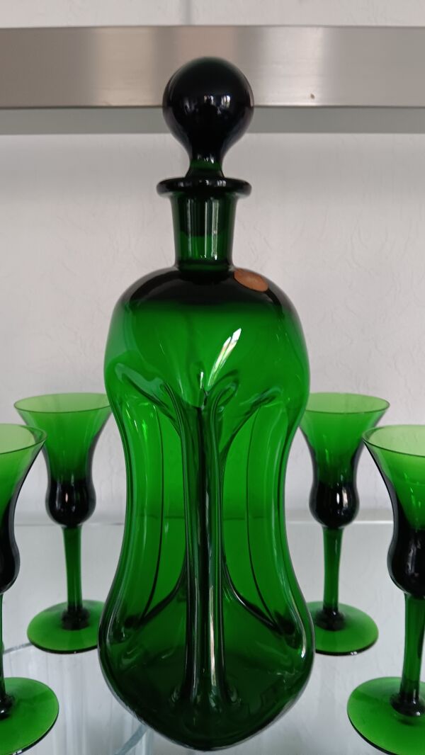 Carafe Kluk Kluk de Jacob E.Bang - Holmegaard et 5 verres à liqueur