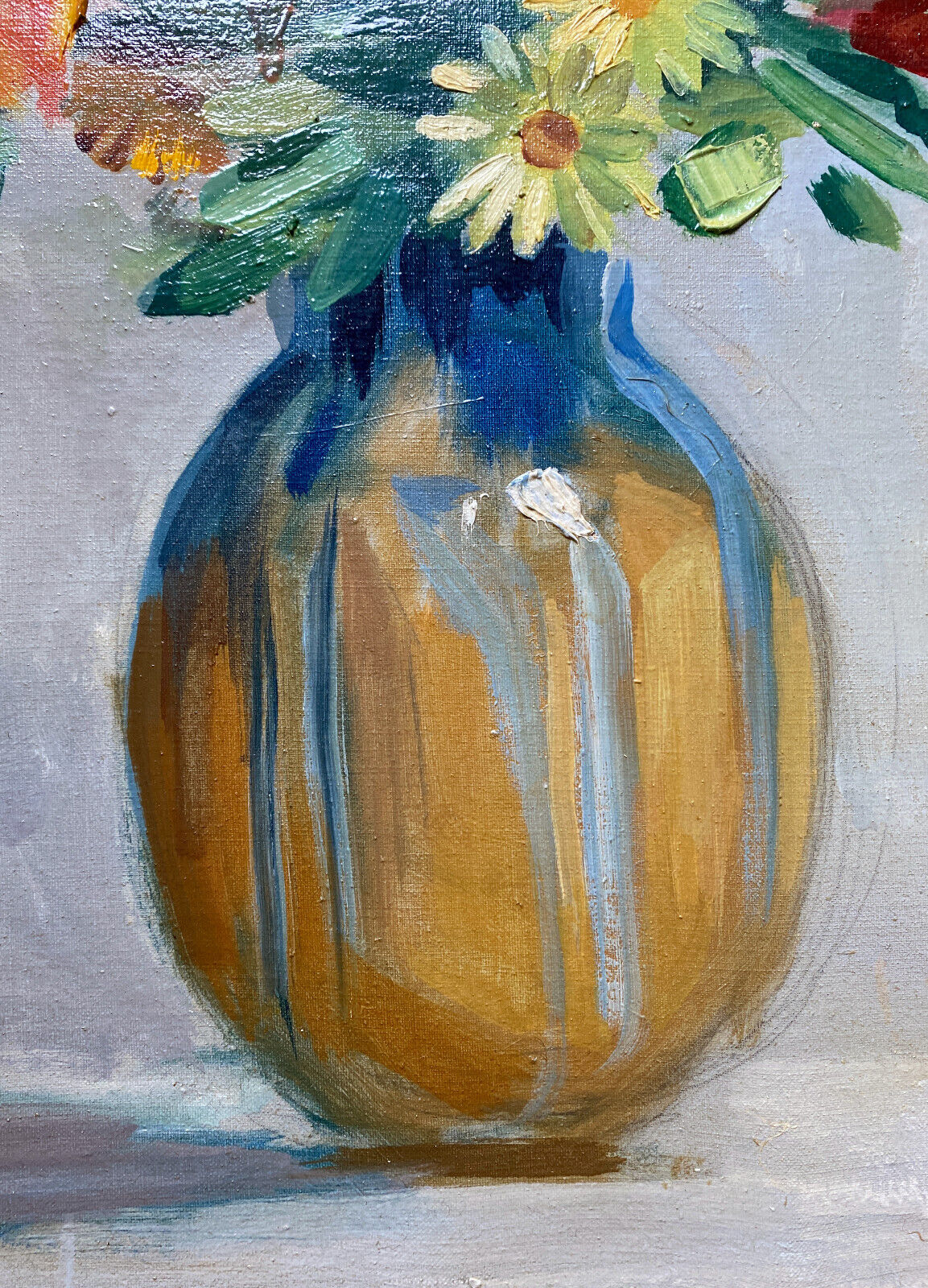 Painting "Flowers in vase" signed M. Saulo, circa 1950 frame