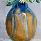 Tableau "Fleurs en vase" signé M. Saulo, vers 1950 cadre