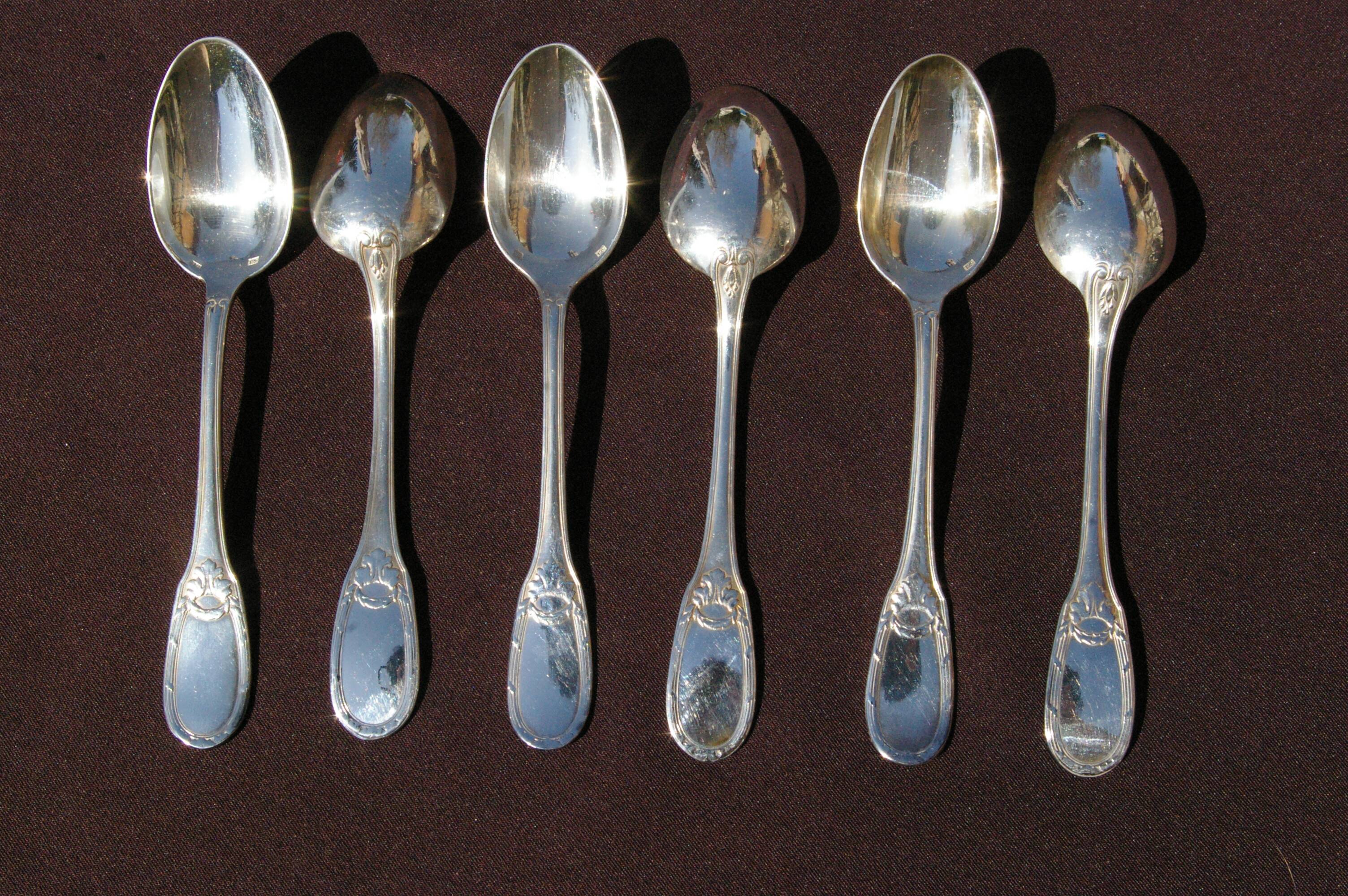 6 silver metal spoons louis XVI style