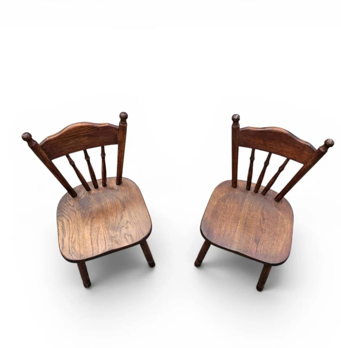 Set of 2 Oak Wood Victorian Child Stick Back Chairs / 1960s