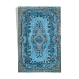 Handmade Bohemian Turkish 1970s 190 cm x 298 cm Blue Rug