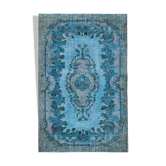 Tapis bleu bohème turc des années 1970 190 cm x 298 cm fait à la main